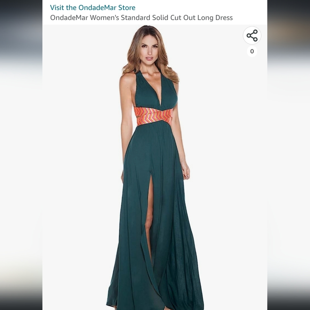 OndadeMar Teal Maxi Dress with Orange Waistband